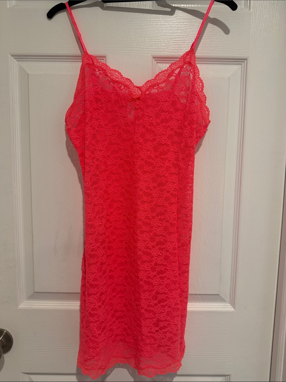 Victoria's Secret Neon Coral Lace Slip Chemise